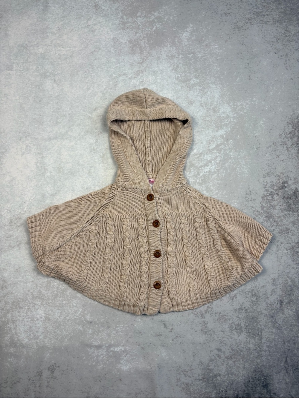 Pink Zebra Girls 3T Beige Cable Knit Hooded Cape Poncho Cardigan